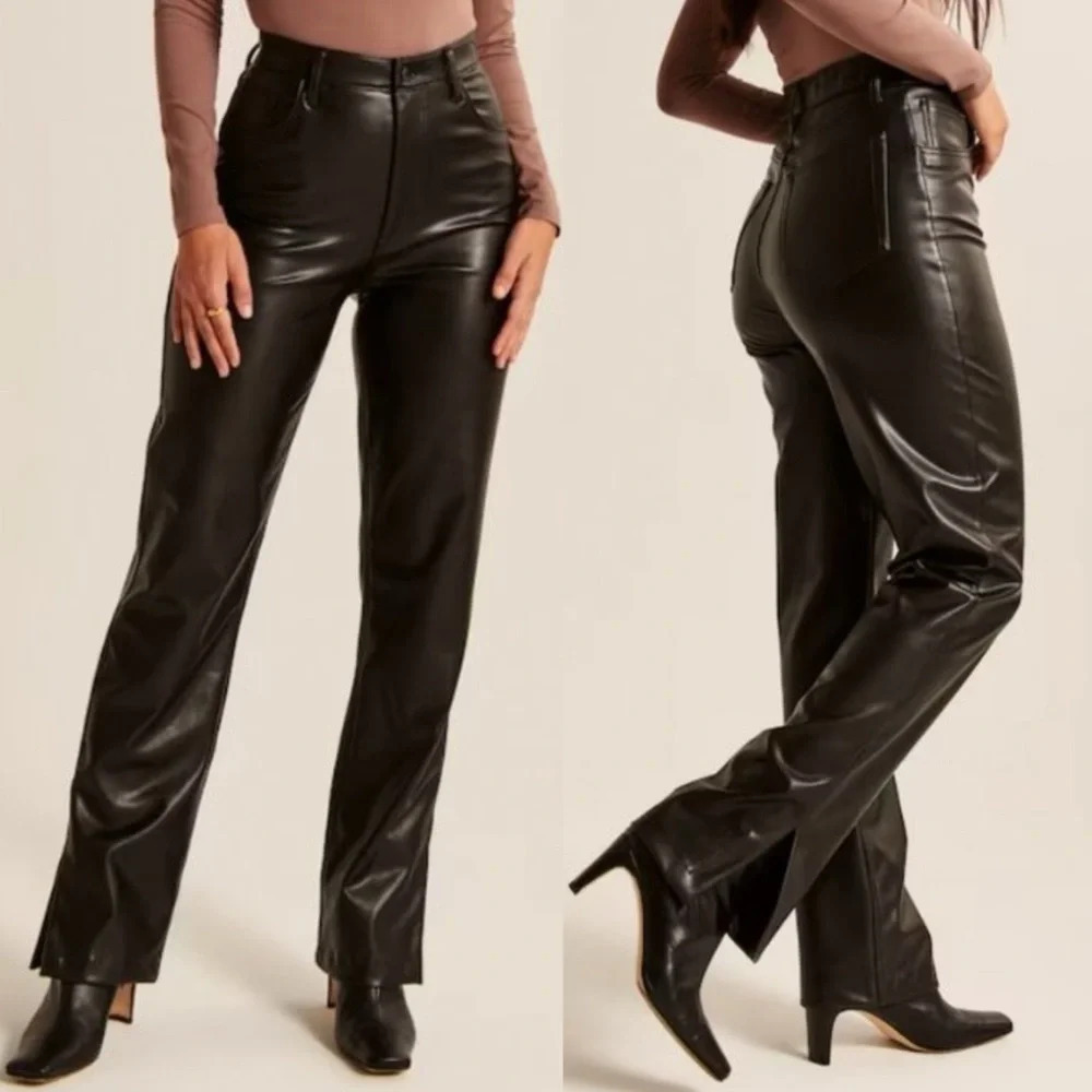Abercrombie & Fitch Split-Hem Vegan Leather 90s Straight Ultra High Rise Pant 27